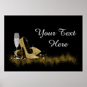 Black and Gold High Heel Shoe Birthday Party Poster