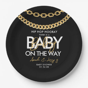 Black and Gold Hip Hop Baby Shower Paper Plate