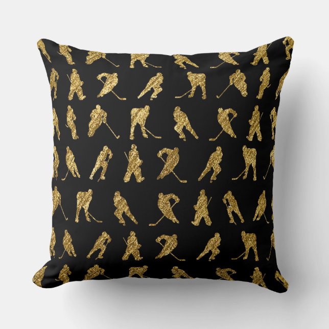 Black And Gold Hockey Theme Cushion (Front)