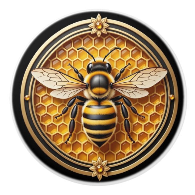 Black and Gold Honey Bee Ceramic Knob (Front)