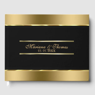 Black And Gold Horizontal Stripes Guest Book