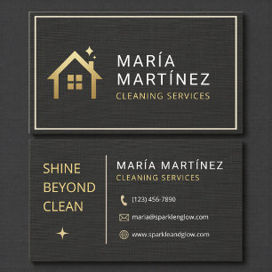 Black and Gold House Cleaning Services Linen Business Card