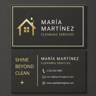 Black and Gold House Cleaning Services Slate Stone Business Card