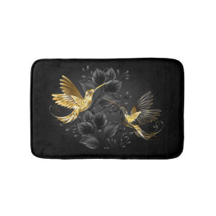 Black and Gold Hummingbird Bath Mat
