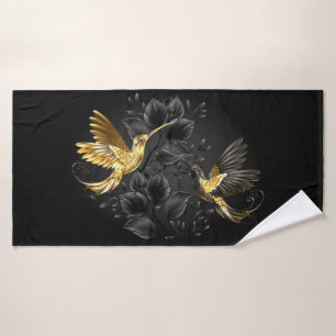 Black and Gold Hummingbird Bath Towel