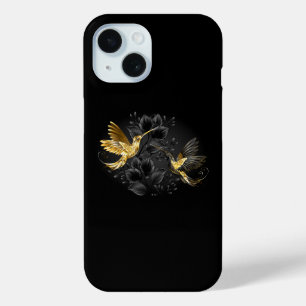 Black and Gold Hummingbird iPhone 15 Case