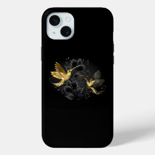 Black and Gold Hummingbird iPhone 15 Mini Case