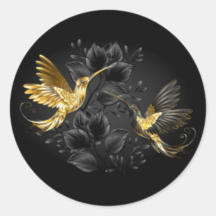 Black and Gold Hummingbird Classic Round Sticker