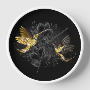 Black and Gold Hummingbird Clock