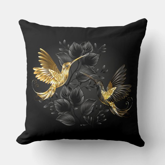 Black and Gold Hummingbird Cushion (Front)
