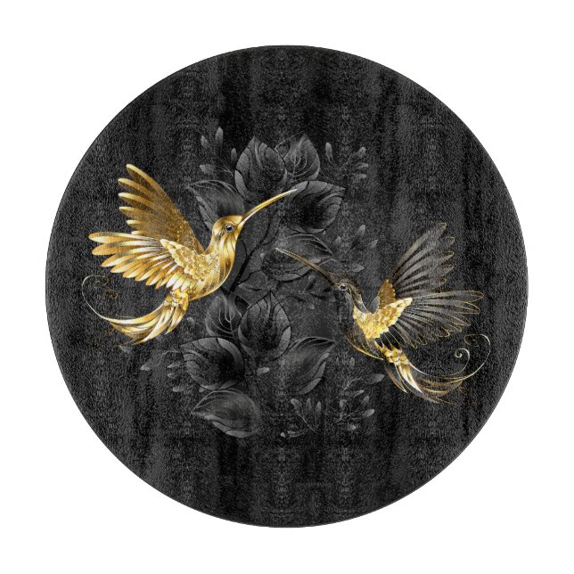 Black and Gold Hummingbird Cutting Board (Front)