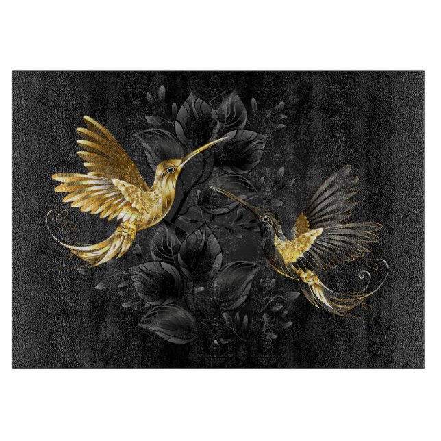 Black and Gold Hummingbird Cutting Board (Front)