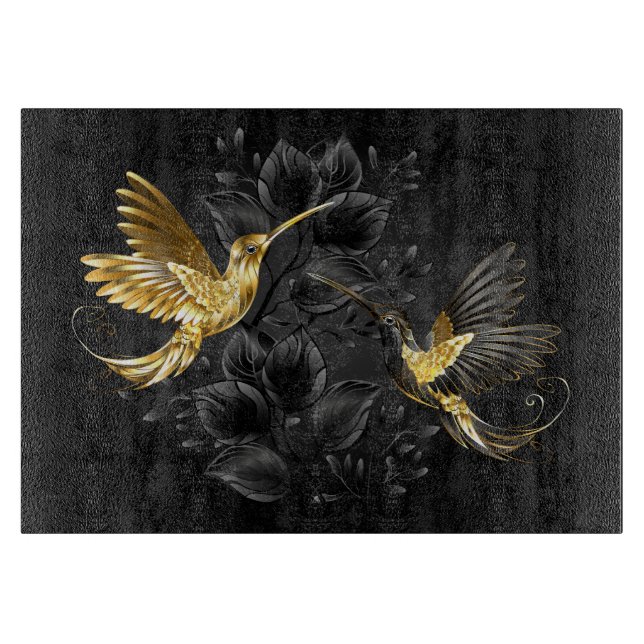 Black and Gold Hummingbird Cutting Board (Front)