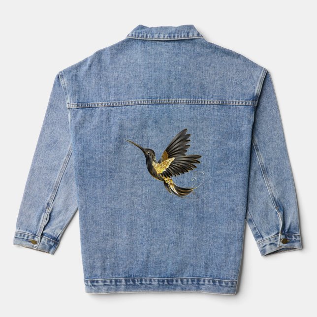 Black and Gold Hummingbird Denim Jacket (Back)