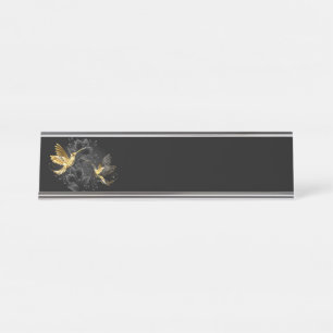 Black and Gold Hummingbird Desk Name Plate