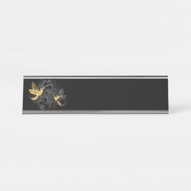 Black and Gold Hummingbird Desk Name Plate (Front)