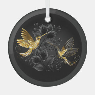 Black and Gold Hummingbird Glass Tree Decoration