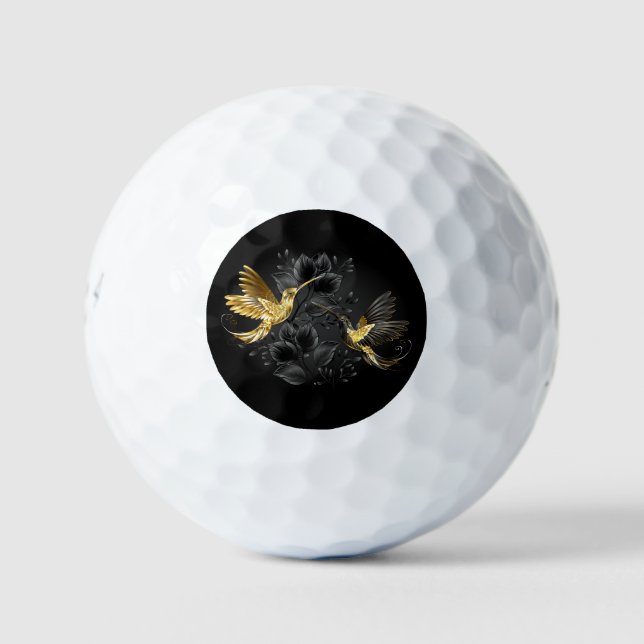 Black and Gold Hummingbird Golf Balls (Front)