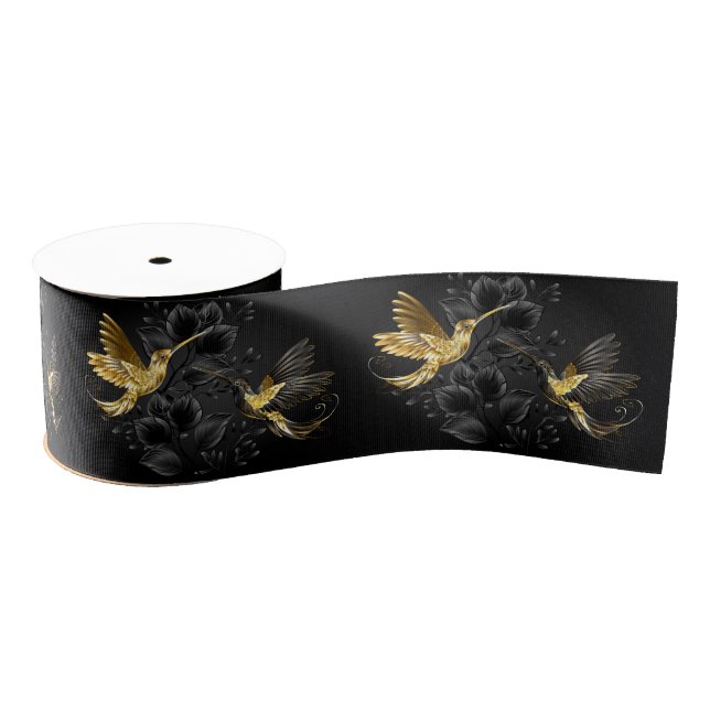 Black and Gold Hummingbird Grosgrain Ribbon (Spool)
