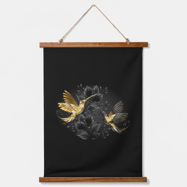 Black and Gold Hummingbird Hanging Tapestry (Front)