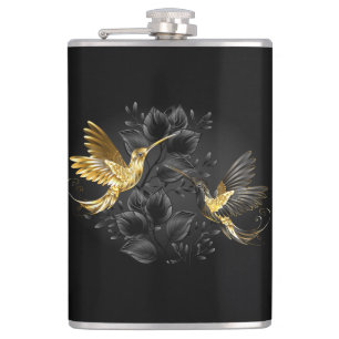 Black and Gold Hummingbird Hip Flask