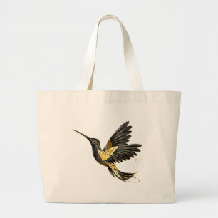 Black and Gold Hummingbird Large Tote Bag