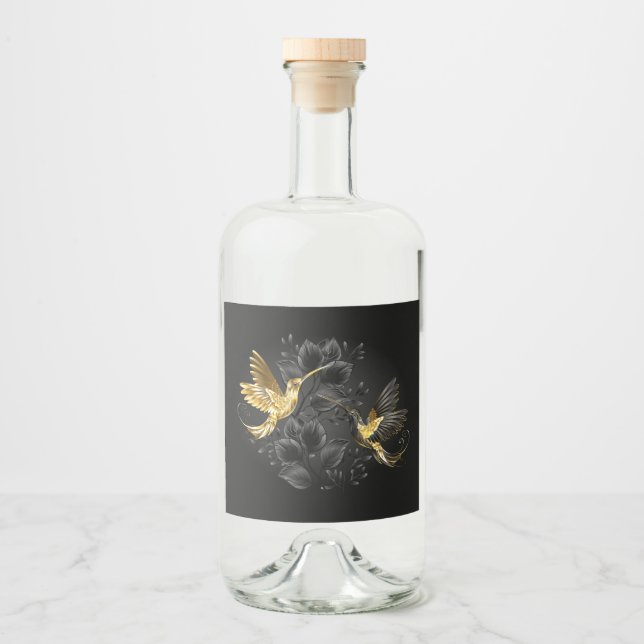 Black and Gold Hummingbird Liquor Bottle Label (Front)