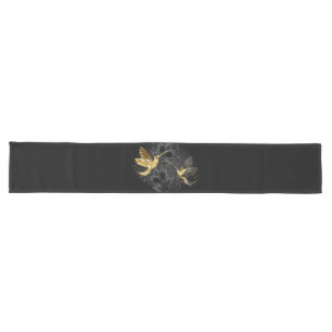 Black and Gold Hummingbird Long Table Runner