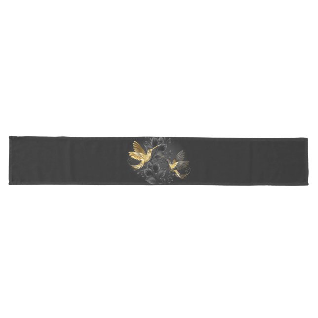 Black and Gold Hummingbird Long Table Runner (Horizontal)