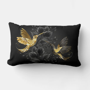 Black and Gold Hummingbird Lumbar Cushion