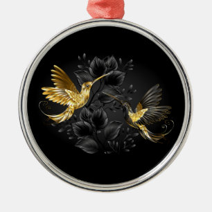 Black and Gold Hummingbird Metal Ornament