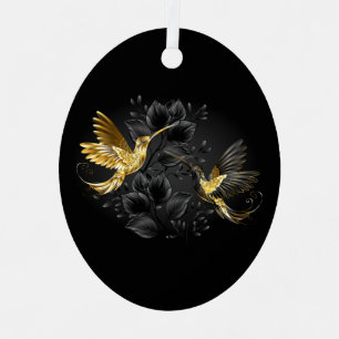 Black and Gold Hummingbird Metal Tree Decoration