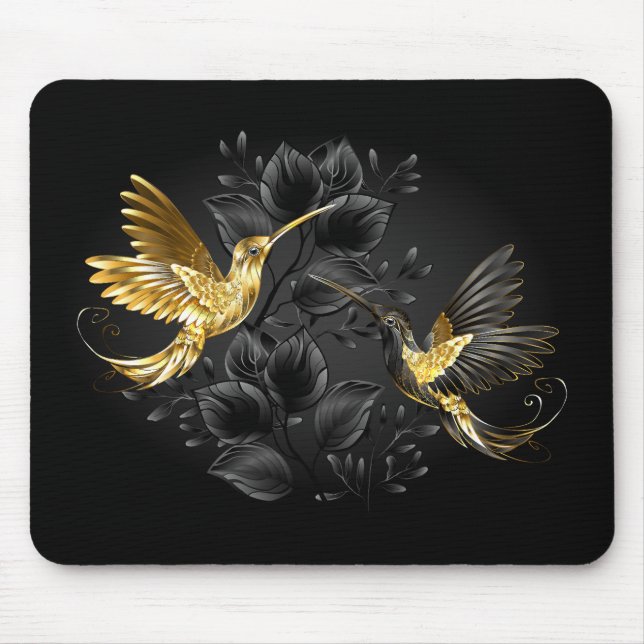 Black and Gold Hummingbird Mouse Pad (Front)