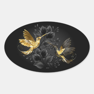 Black and Gold Hummingbird Oval Sticker