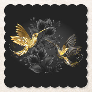 Black and Gold Hummingbird Paper Coaster