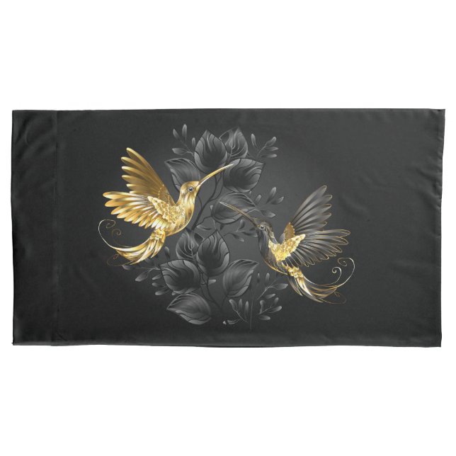 Black and Gold Hummingbird Pillowcase (Front-Left)