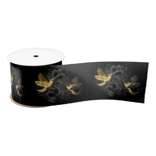 Black and Gold Hummingbird Satin Ribbon