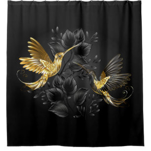 Black and Gold Hummingbird Shower Curtain