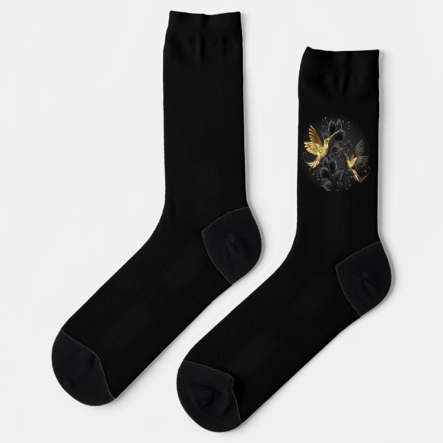 Black and Gold Hummingbird Socks (Left)