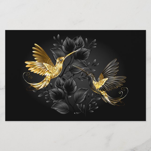 Black and Gold Hummingbird Stationery (Front)