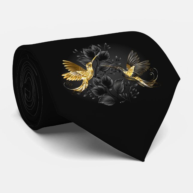 Black and Gold Hummingbird Tie (Rolled)