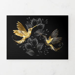 Black and Gold Hummingbird Tri-Fold Holiday Card