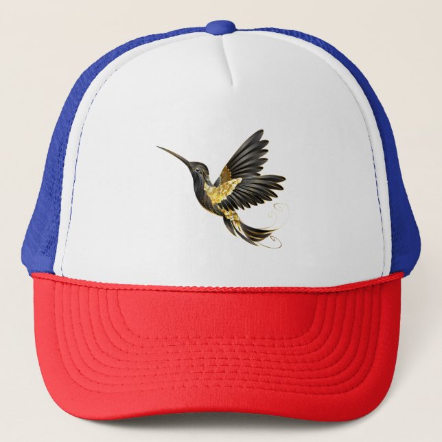 Black and Gold Hummingbird Trucker Hat (Front)