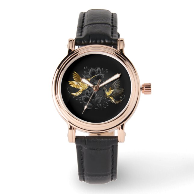 Black and Gold Hummingbird Watch (Front)