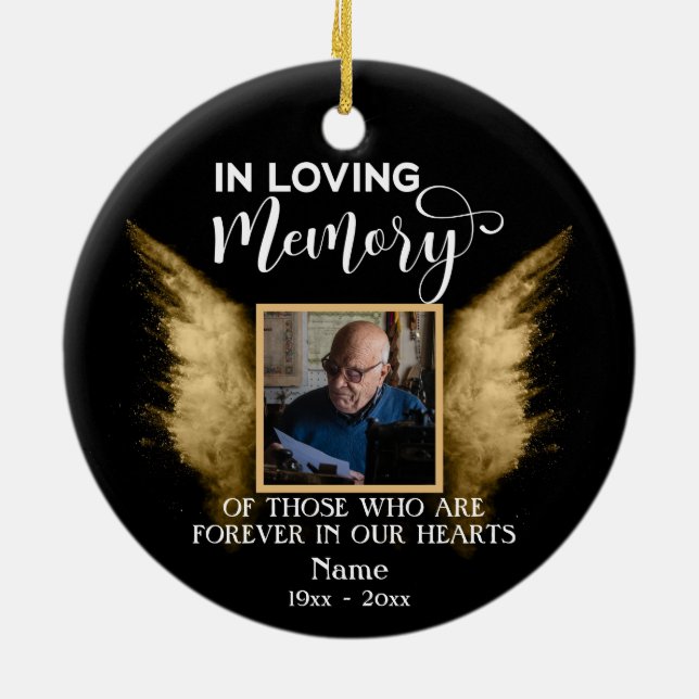 Black And Gold In Loving Memory Custom Photo Ceramic Ornament (Back)
