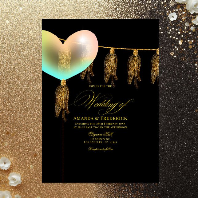 Black and Gold Iridescent Heart Wedding Invitation (Black and Gold Iridescent Heart Wedding Invitation)