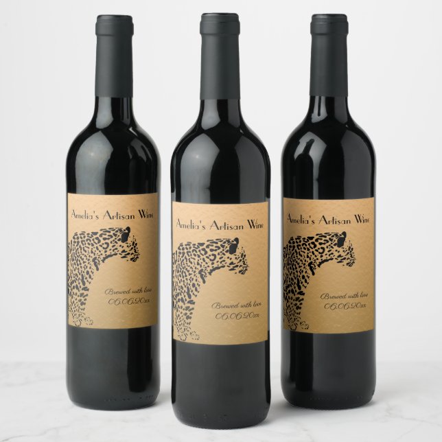 Black and Gold Jaguar Artisan Wine Wine Label (Bottles)