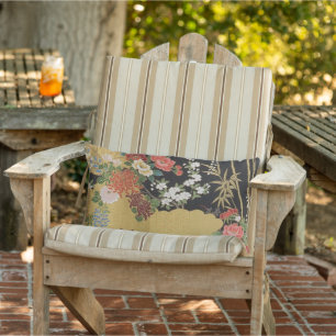 Black and Gold Japanese Floral Patio Outdoor Lumbar Cushion