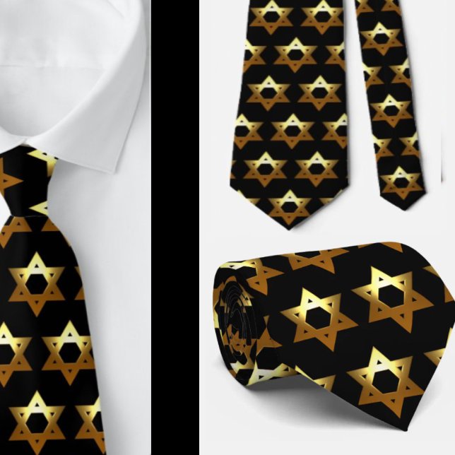 Black and Gold Jewish Wedding Formal Star of David Tie (Creator Uploaded)
