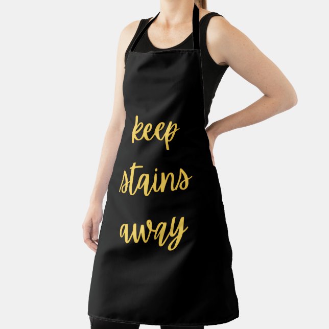 Black and Gold "Keep Stains Away" Kitchen Apron (Insitu)